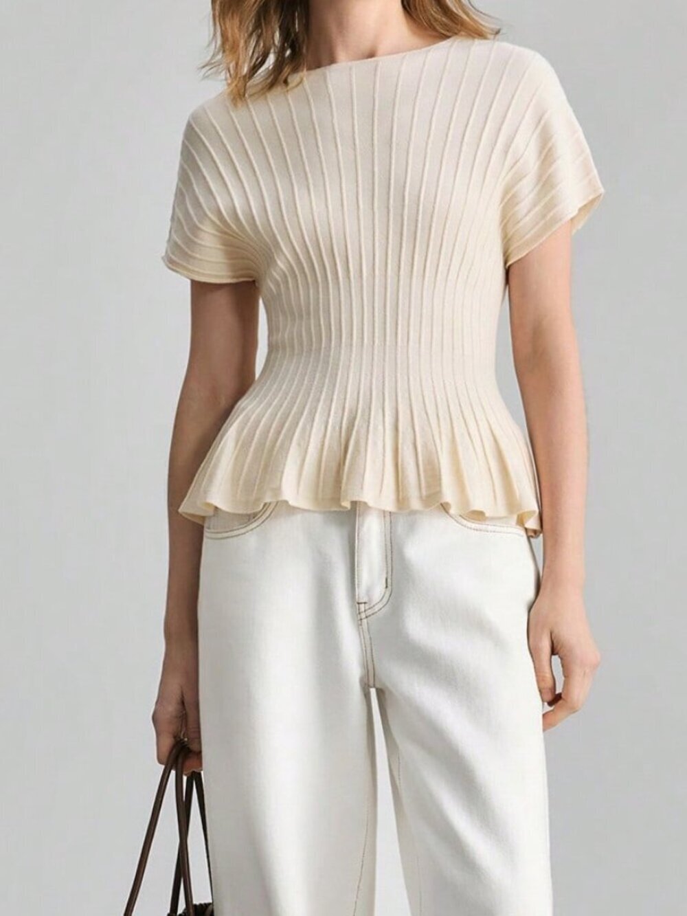 Apricot Casual Women's Knitted Short Sleeve Waist Cinched Sweater